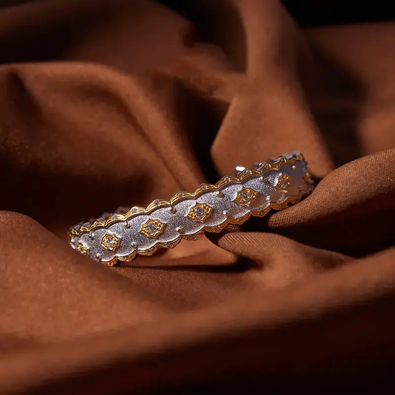 Lovcia Luxurious Sterling Silver Handcrafted Bangle Bracelet for Women with Diamond-Shape Embossed Motifs-Bracelets-Gold bracelet-Gold bracelet