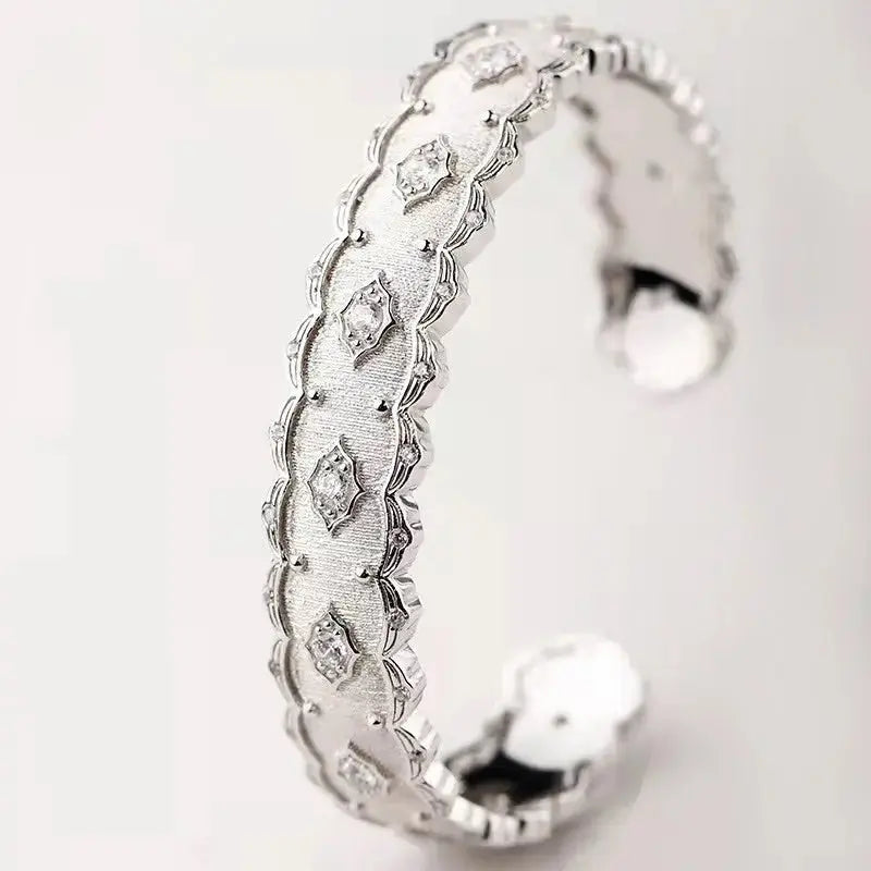 Lovcia Luxurious Sterling Silver Handcrafted Bangle Bracelet for Women with Diamond-Shape Embossed Motifs-Bracelets-Silver bracelet-Silver bracelet