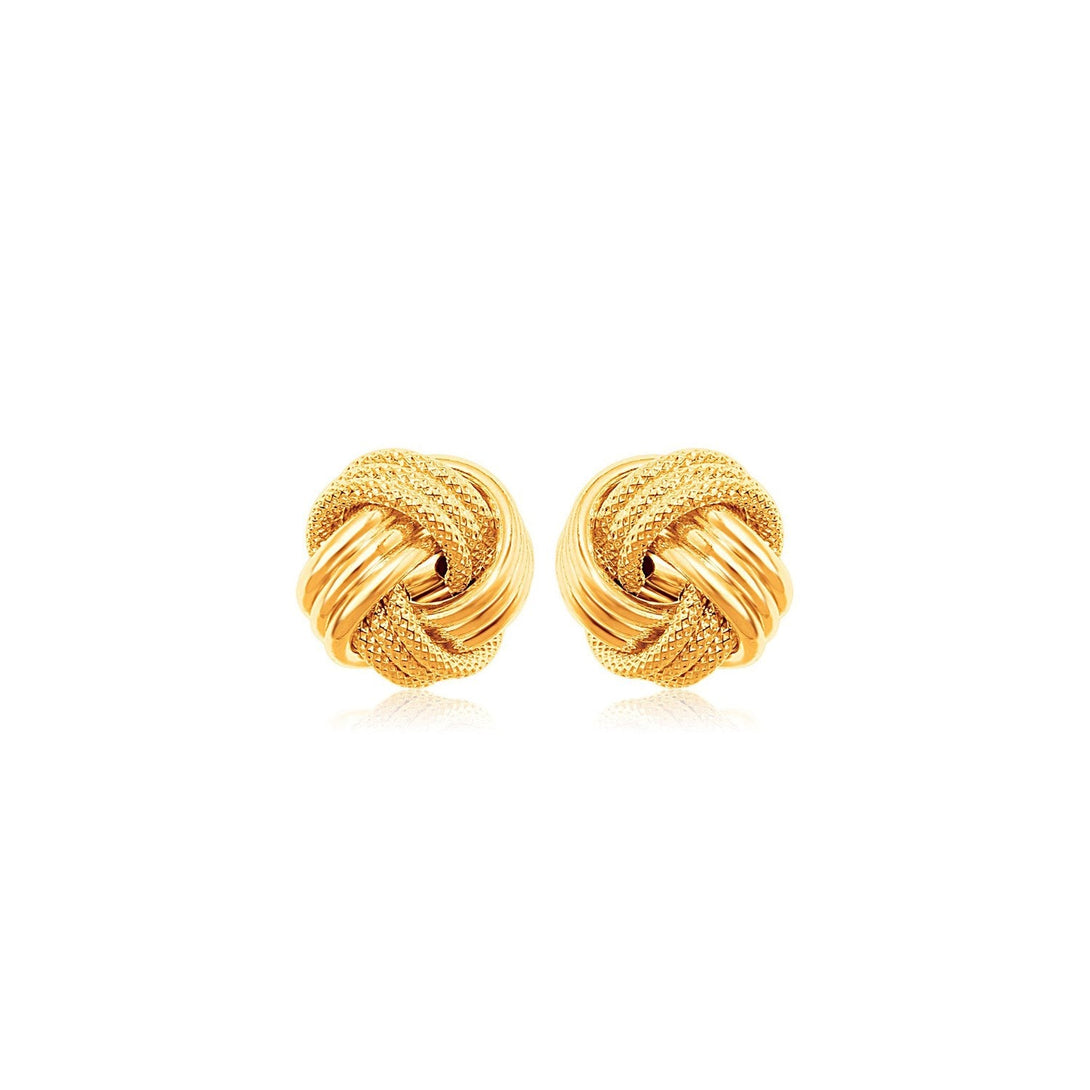 Lovcia Luxury 10k Yellow Gold Ridge Texture Love Knot Earrings-Earrings-Yellow Gold-Yellow Gold