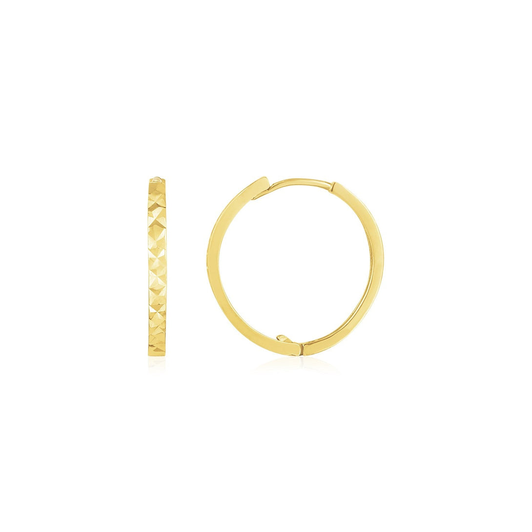 Lovcia Luxury 14k Gold Diamond Cut Round Huggie Earrings with Snap Closure-Earrings-Yellow Gold-Yellow Gold