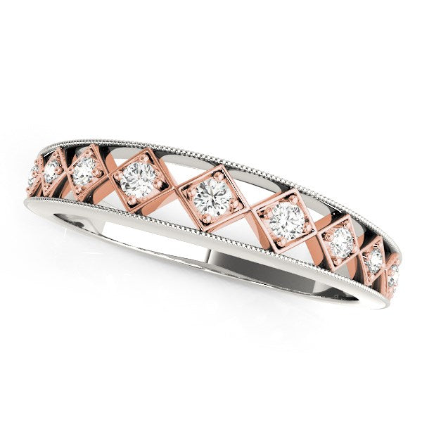 LOVCIA Luxury 14k White and Rose Gold Milgrain Edge Diamond Wedding Band (1/10 cttw)