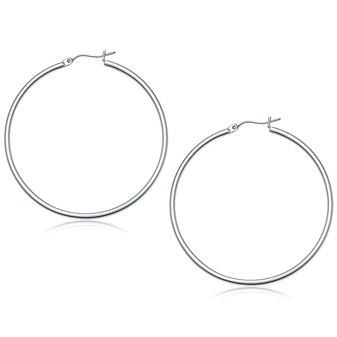 Buy LOVCIA Luxury 14k White Gold Classic 50mm Hoop Earrings with Snap Lock Closure