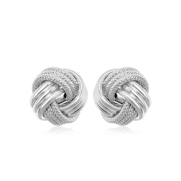 Buy LOVCIA Luxury 14k White Gold Ridge Textured Love Knot Earrings