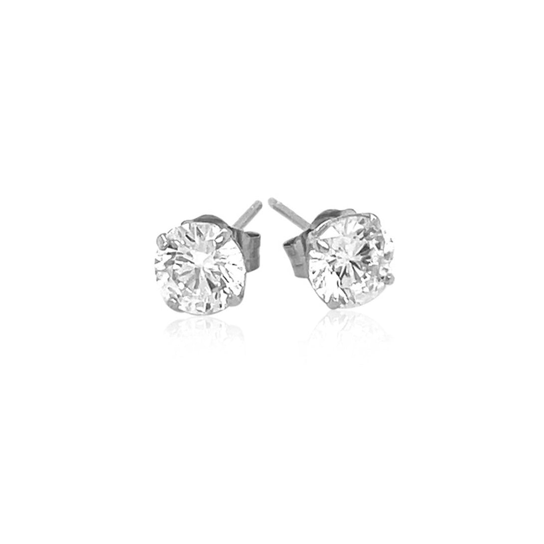 Lovcia Luxury 14k White Gold Round-Cut Cubic Zirconia Stud Earrings (5mm)-Earrings-White Gold-White Gold