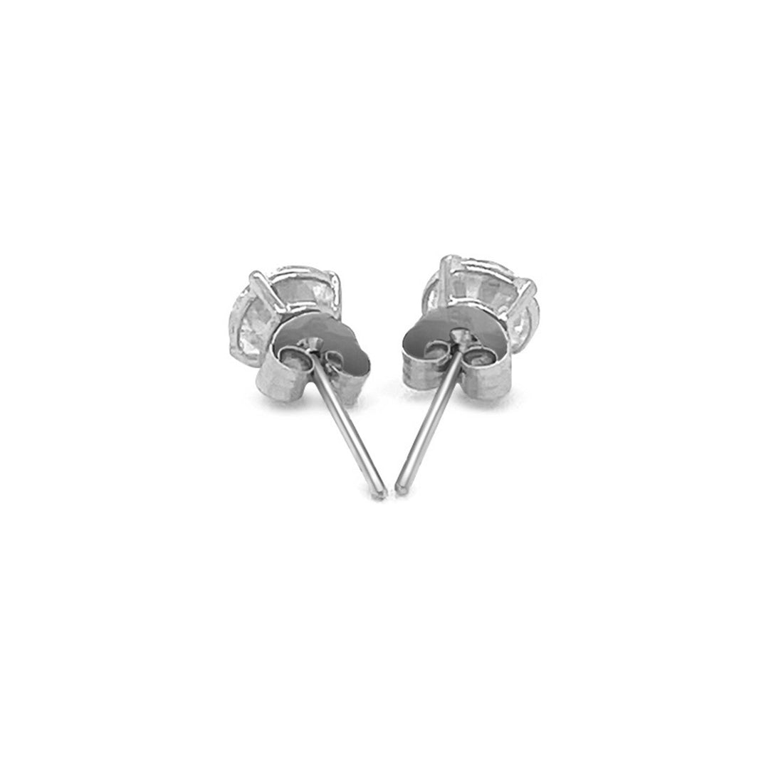 Lovcia Luxury 14k White Gold Round-Cut Cubic Zirconia Stud Earrings (5mm)-Earrings-White Gold-White Gold