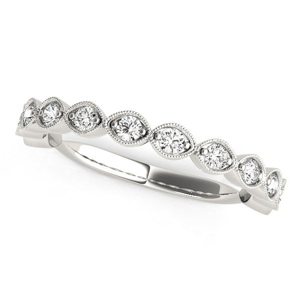 Lovcia Luxury 14k White Gold Vintage Diamond Wedding Band with Bead Border (3/8 cttw)-Rings-3-White Gold-3