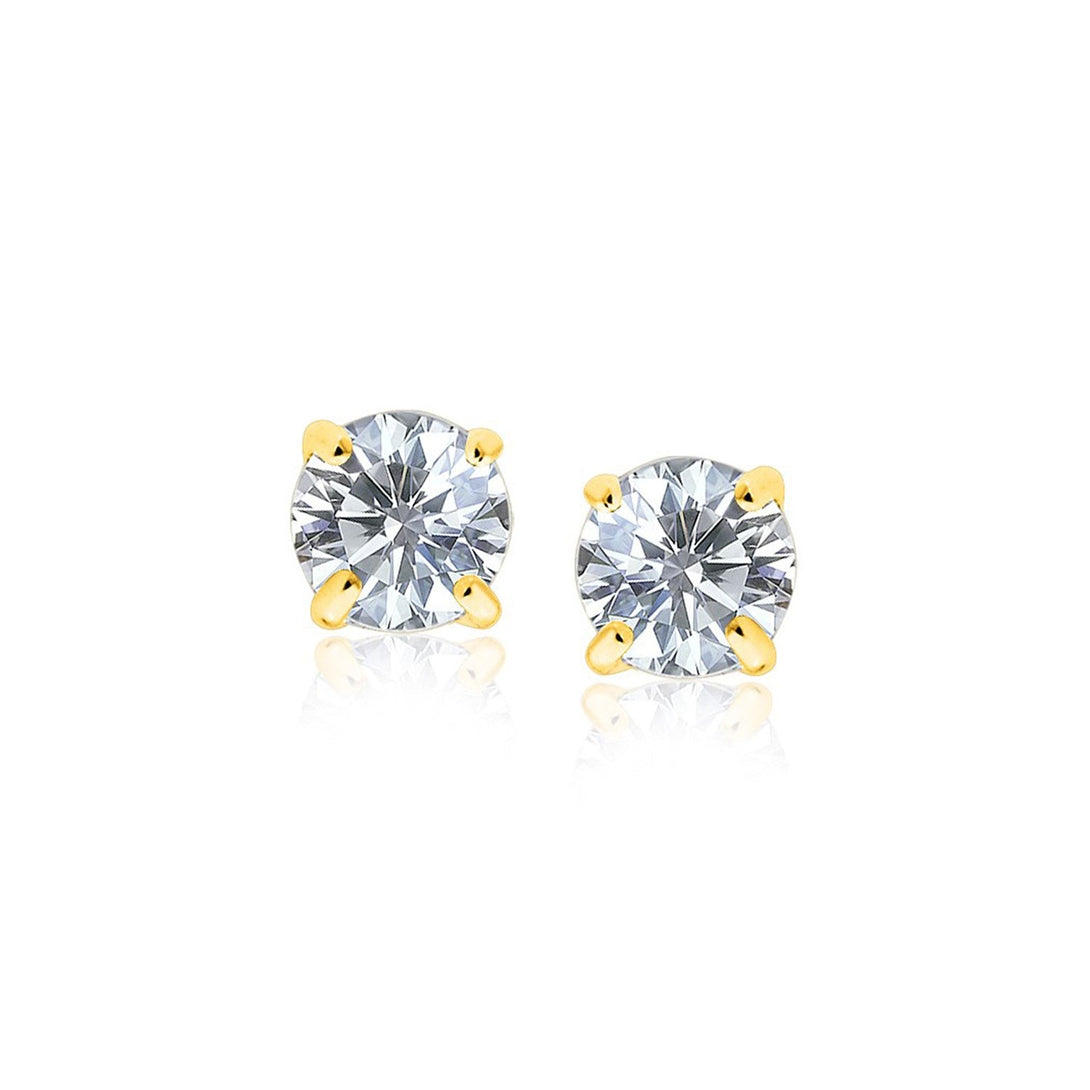 Lovcia Luxury 14k Yellow Gold 6mm Round Cubic Zirconia Stud Earrings-Earrings-Yellow Gold-Yellow Gold