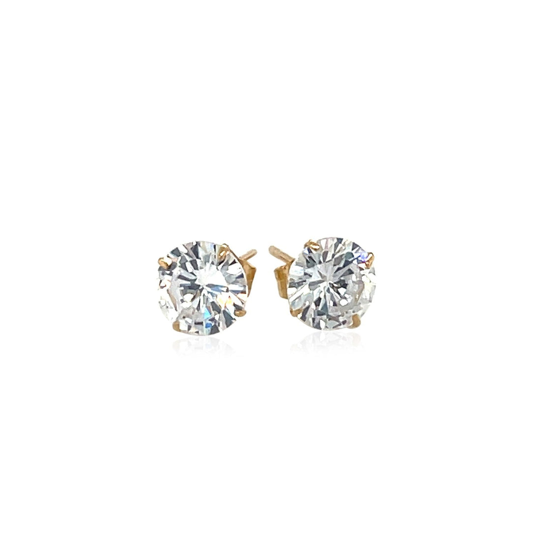 Lovcia Luxury 14k Yellow Gold 6mm Round Cubic Zirconia Stud Earrings-Earrings-Yellow Gold-Yellow Gold