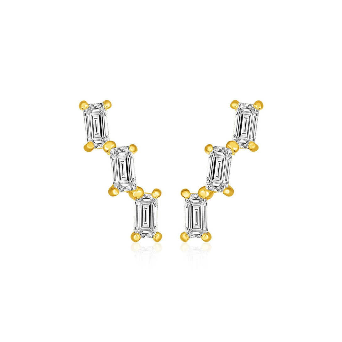 Lovcia Luxury 14k Yellow Gold Baguette Cubic Zirconia Climber Earrings with Pushback Clasps-Earrings-Yellow Gold-Yellow Gold