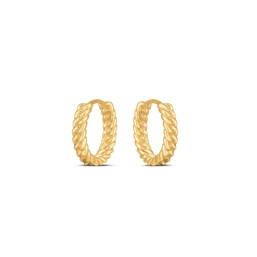 Lovcia Luxury 14k Yellow Gold Braided Mini Hoops Earrings (12mm)-Earrings-Yellow Gold-Yellow Gold