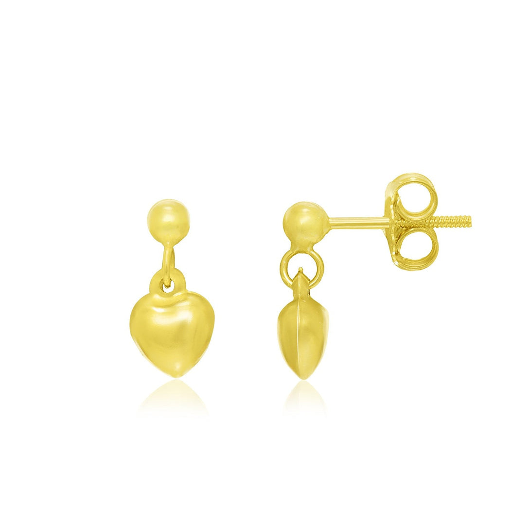 Lovcia Luxury 14K Yellow Gold Children's Puffed Heart Drop Earrings-Earrings-Yellow Gold-Yellow Gold