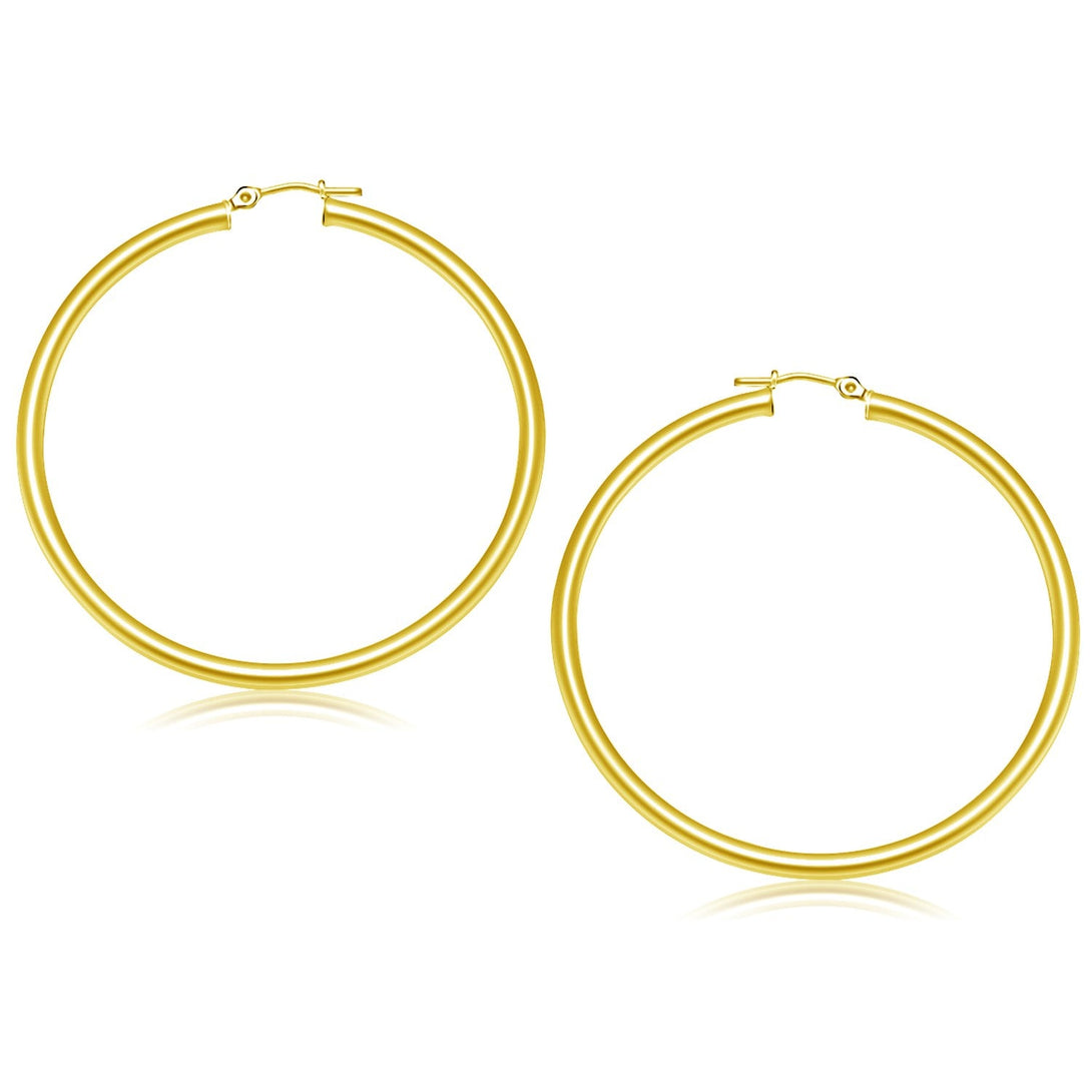 Lovcia Luxury 14k Yellow Gold Classic Polished Hoop Earrings with Snap Lock (50mm)-Earrings-Yellow Gold-Yellow Gold