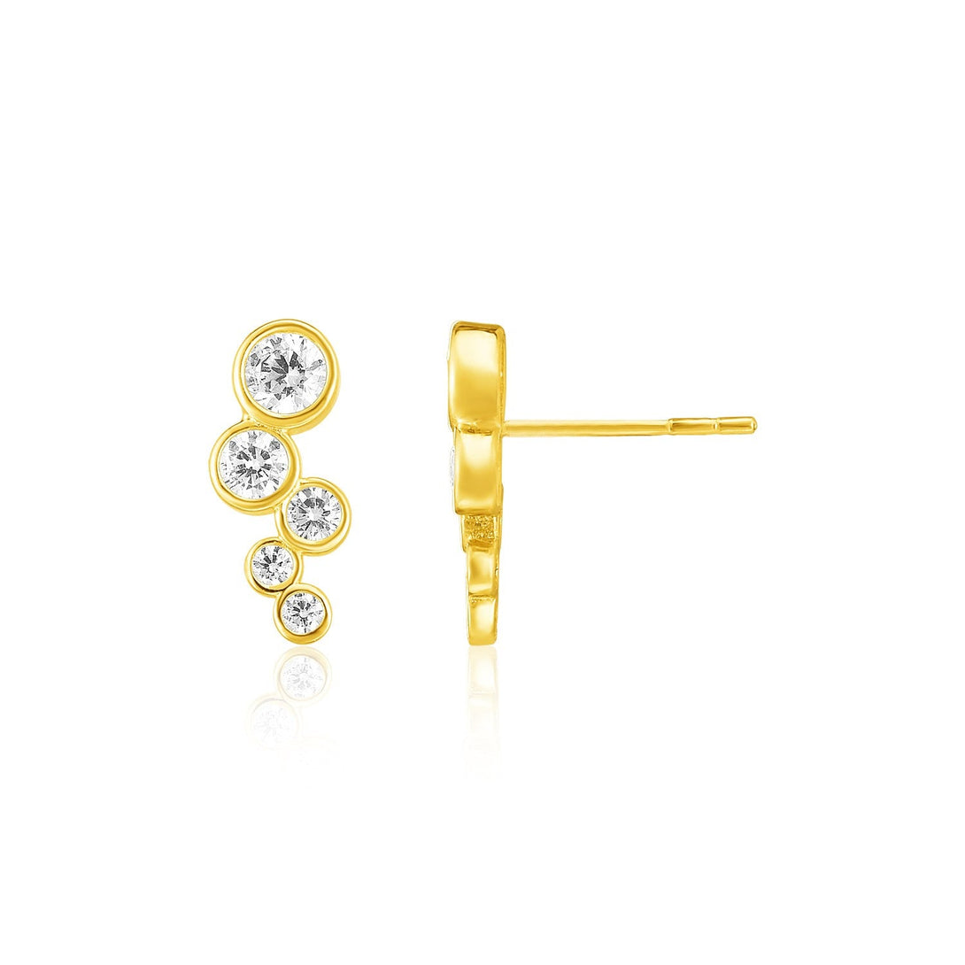 Lovcia Luxury 14k Yellow Gold Ear Climber Earrings with Round Cubic Zirconias-Earrings-Yellow Gold-Yellow Gold