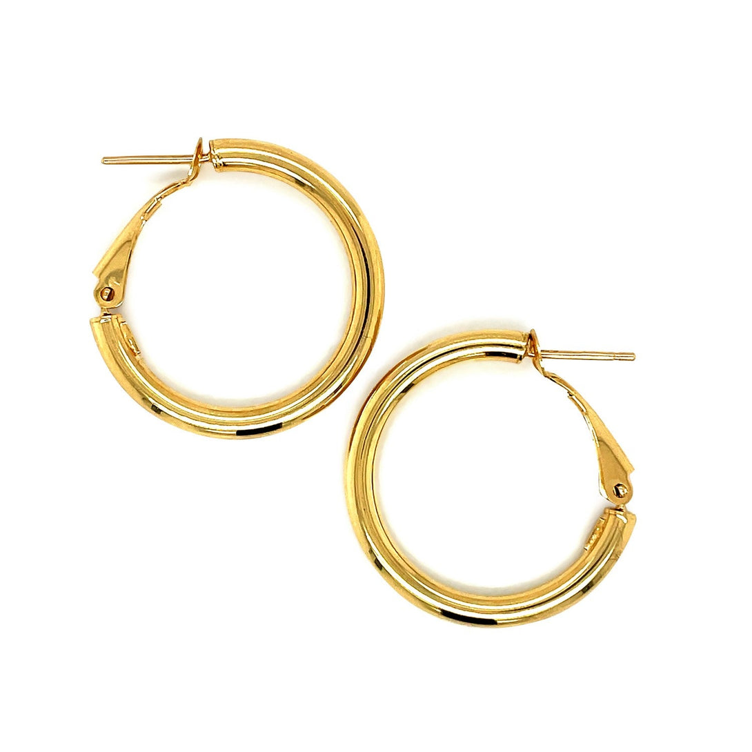 Lovcia Luxury 14k Yellow Gold Omega-Back Hoop Earrings (0.78-inch Diameter)-Earrings-Yellow Gold-Yellow Gold