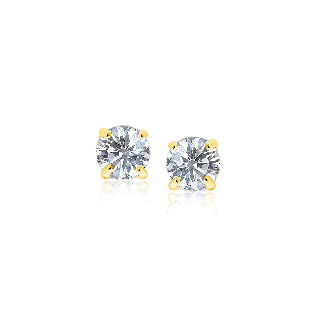 Lovcia Luxury 14k Yellow Gold Round Stud Earrings with 4mm White Cubic Zirconia-Earrings-Yellow Gold-Yellow Gold