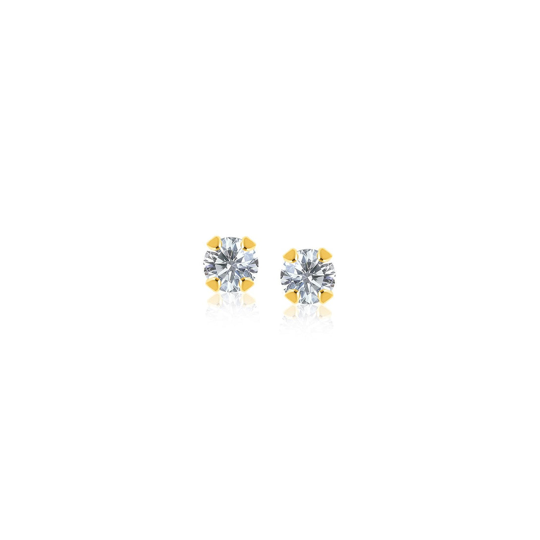 Lovcia Luxury 14k Yellow Gold Round Stud Earrings with Tiny Cubic Zirconia Stones-Earrings-Yellow Gold-Yellow Gold