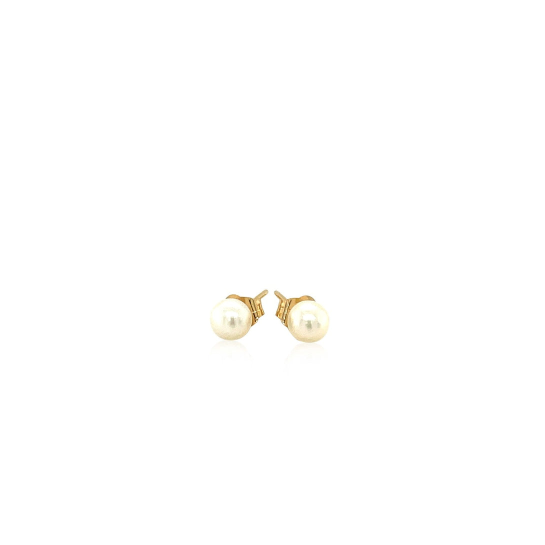 Lovcia Luxury 14K Yellow Gold Round White Freshwater Pearl Stud Earrings (4mm)-Earrings-Yellow Gold-Yellow Gold