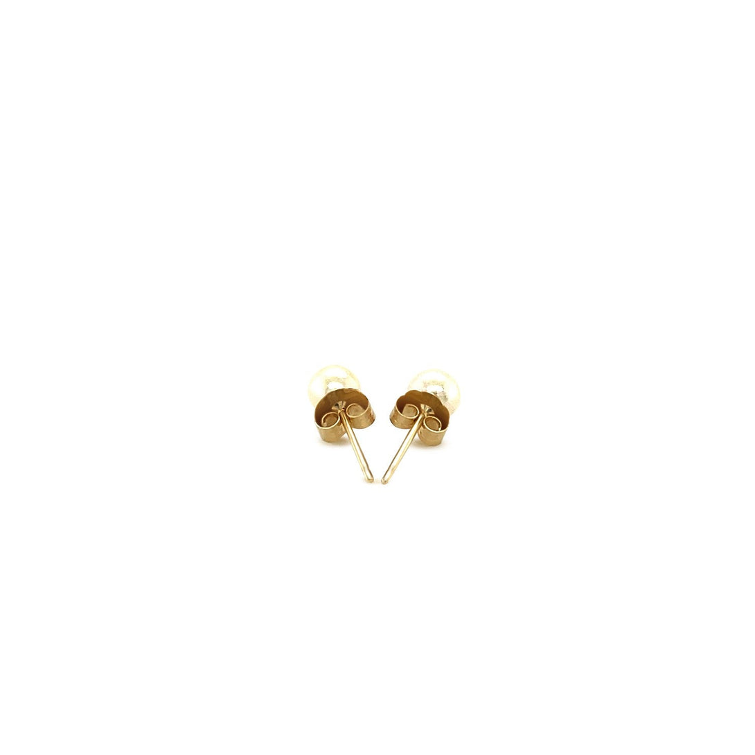Lovcia Luxury 14K Yellow Gold Round White Freshwater Pearl Stud Earrings (4mm)-Earrings-Yellow Gold-Yellow Gold