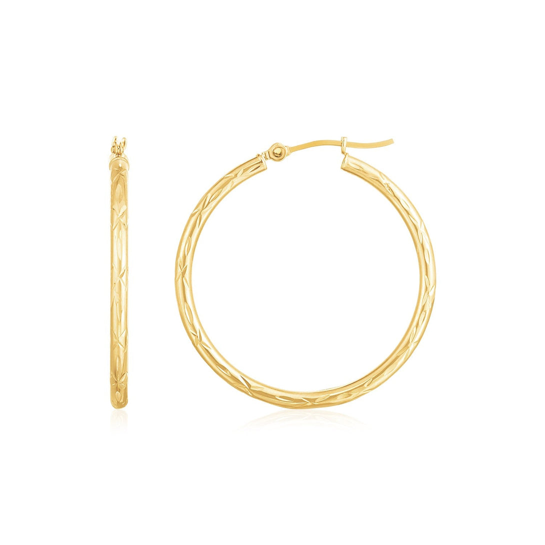 Lovcia Luxury 14K Yellow Gold Sparkling Diamond Cut Hoop Earrings (30mm)-Earrings-Yellow Gold-Yellow Gold