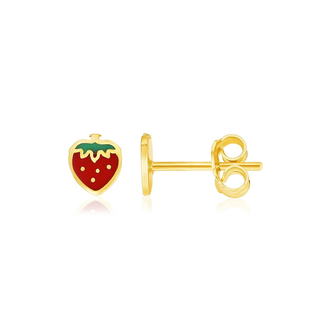 Lovcia Luxury 14k Yellow Gold Strawberry Enamel Earrings for Children-Earrings-Yellow Gold-Yellow Gold