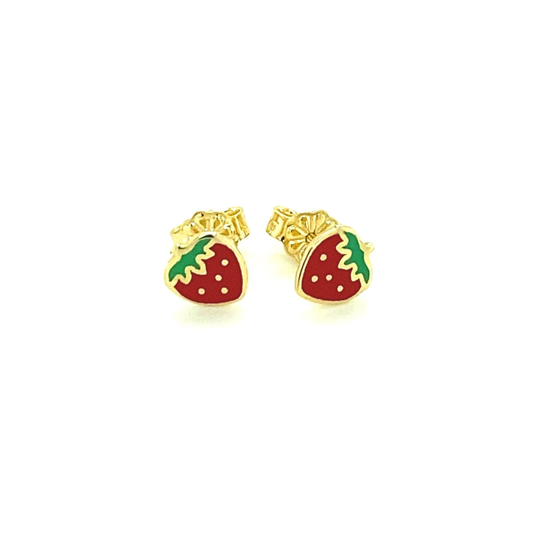 Lovcia Luxury 14k Yellow Gold Strawberry Enamel Earrings for Children-Earrings-Yellow Gold-Yellow Gold