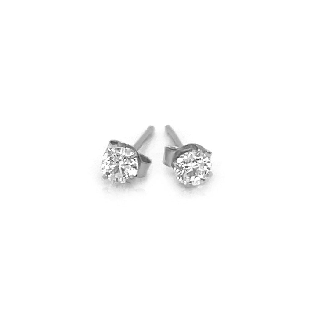 Lovcia Luxury 3mm Round Cubic Zirconia Stud Earrings in 14K White Gold-Earrings-White Gold-White Gold