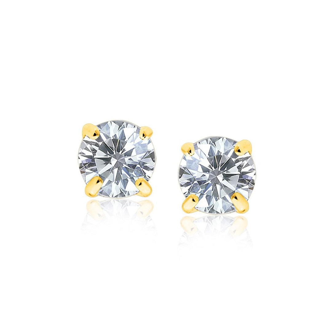 Lovcia Luxury 8.0mm Round Cubic Zirconia Stud Earrings in 14k Yellow Gold-Earrings-Yellow Gold-Yellow Gold