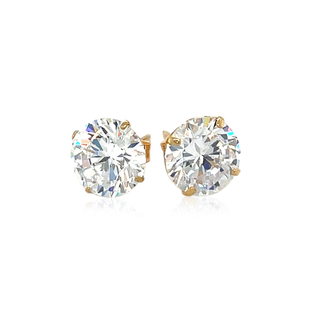 Lovcia Luxury 8.0mm Round Cubic Zirconia Stud Earrings in 14k Yellow Gold-Earrings-Yellow Gold-Yellow Gold