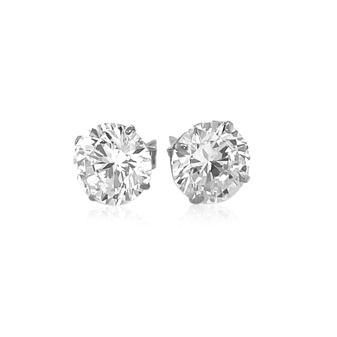 Lovcia Luxury 8mm Round Cubic Zirconia Stud Earrings in 14k White Gold-Earrings-White Gold-White Gold