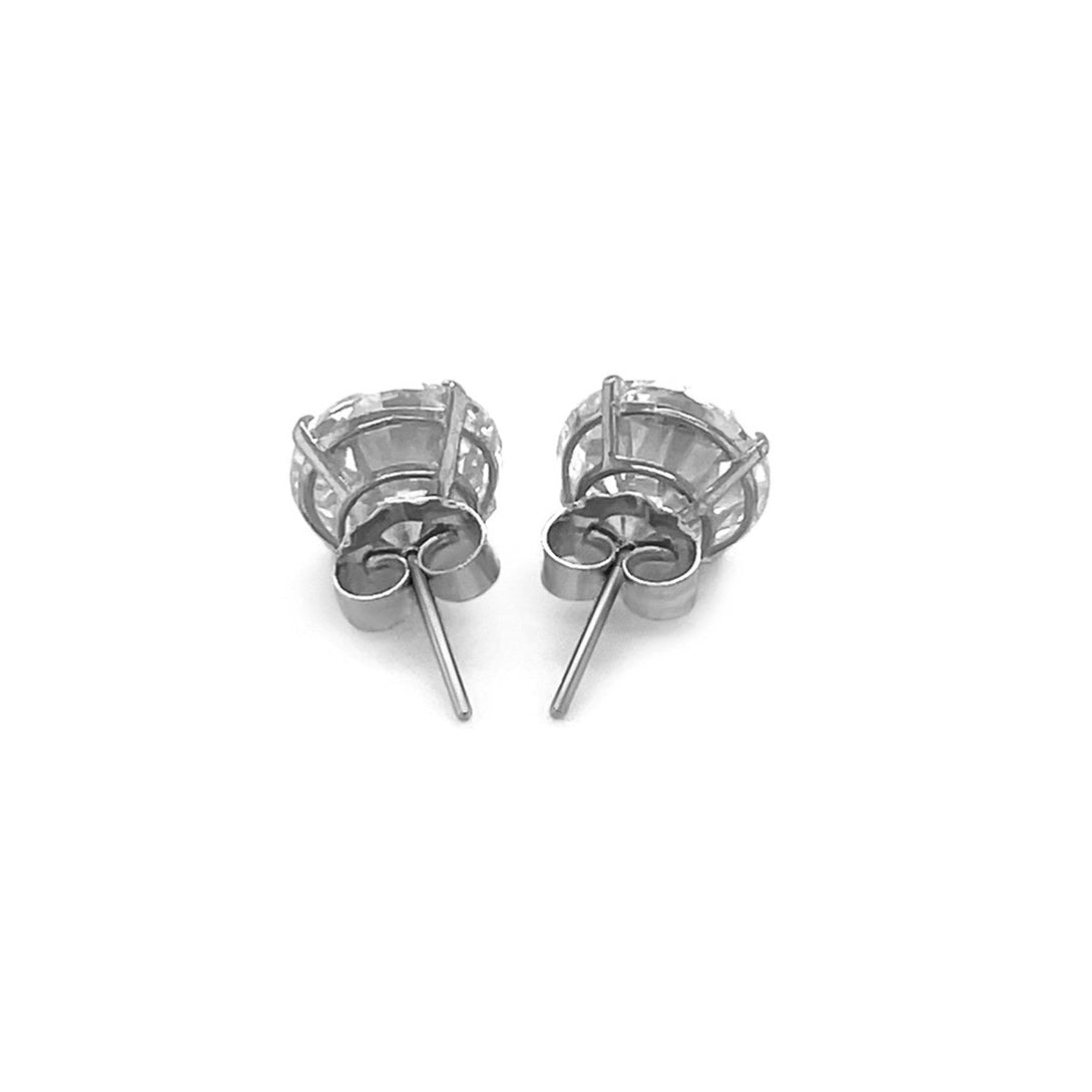 Lovcia Luxury 8mm Round Cubic Zirconia Stud Earrings in 14k White Gold-Earrings-White Gold-White Gold