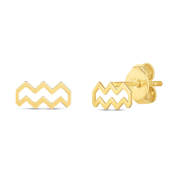 Lovcia Luxury Aquarius Zodiac 14K Yellow Gold Stud Earrings-Earrings-Yellow Gold-Yellow Gold