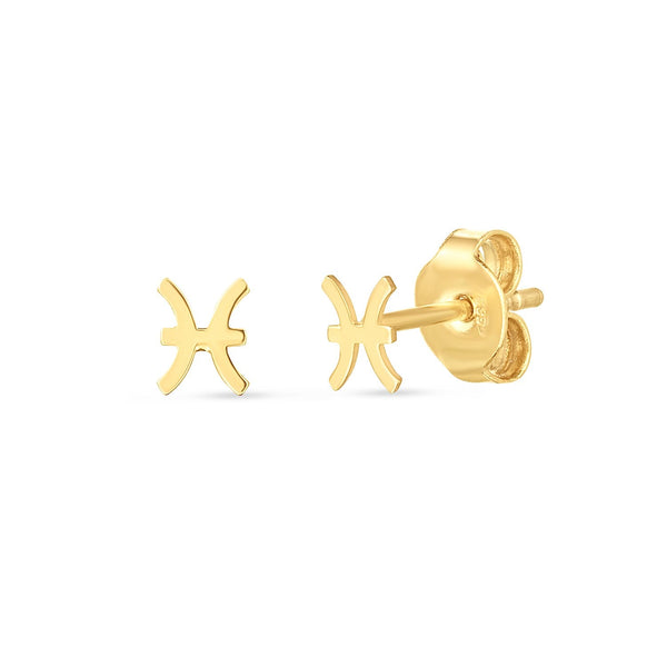 Lovcia Luxury Astrological Pisces Stud Earrings in 14K Yellow Gold-Earrings-Yellow Gold-Yellow Gold