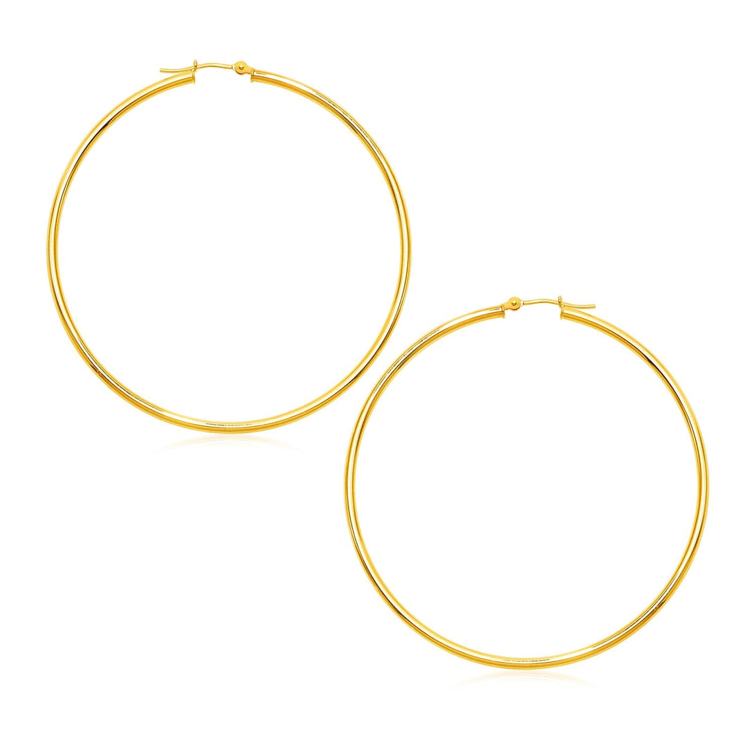 Lovcia Luxury Bold 14K Yellow Gold Large Hoop Earrings with Hinged Clasps (60mm)-Earrings-Yellow Gold-Yellow Gold
