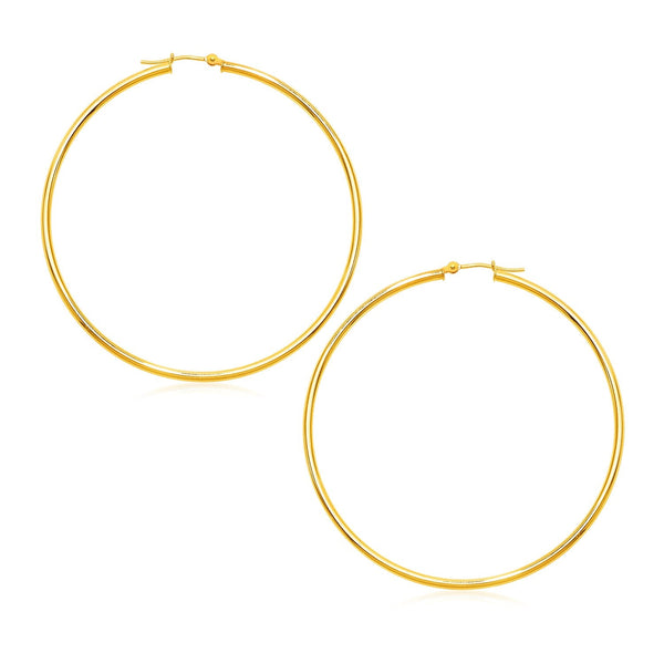 Lovcia Luxury Bold 14K Yellow Gold Large Hoop Earrings with Hinged Clasps (60mm)-Earrings-Yellow Gold-Yellow Gold