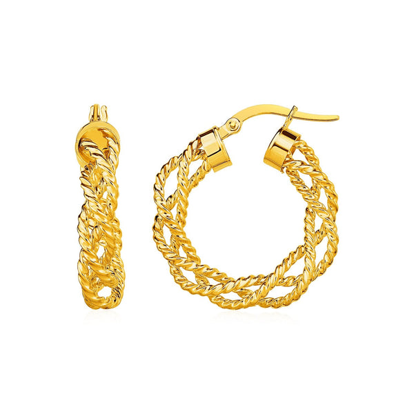 Lovcia Luxury Braided Round Hoop Earrings in 14k Yellow Gold with Hinged Clasps (15mm Diameter)-Earrings-Yellow Gold-Yellow Gold