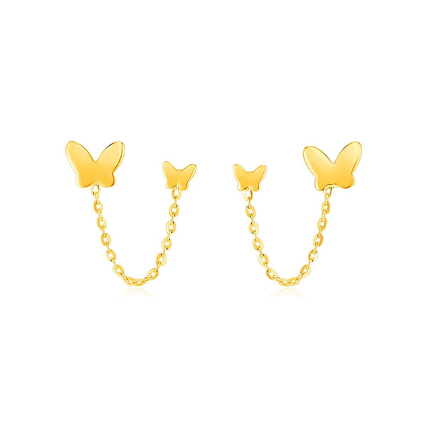 Lovcia Luxury Butterfly Duo 14K Yellow Gold Earrings with Dual Post Design-Earrings-Yellow Gold-Yellow Gold