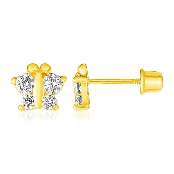 Lovcia Luxury Charming 14k Yellow Gold Butterfly Earrings for Children-Earrings-Yellow Gold-Yellow Gold