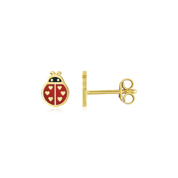 Lovcia Luxury Charming 14K Yellow Gold Ladybug Enamel Stud Earrings-Earrings-Yellow Gold-Yellow Gold