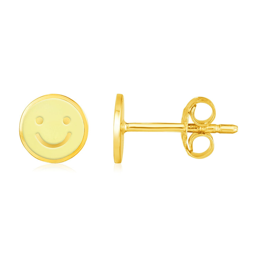 Lovcia Luxury Cheerful 14k Gold Smiley Face Stud Earrings with Yellow Enamel-Earrings-Yellow Gold-Yellow Gold