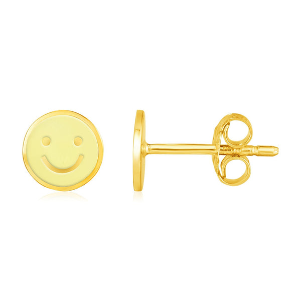 Lovcia Luxury Cheerful 14k Gold Smiley Face Stud Earrings with Yellow Enamel-Earrings-Yellow Gold-Yellow Gold