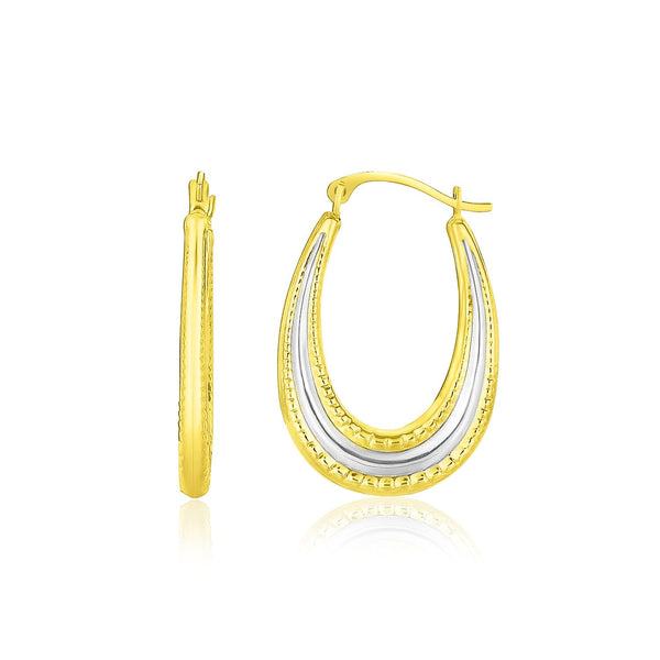 Lovcia Luxury Classic 10k Two-Tone Gold Textured Oval Hoop Earrings with Snapbacks-Earrings-Two-Tone Gold-Two-Tone Gold
