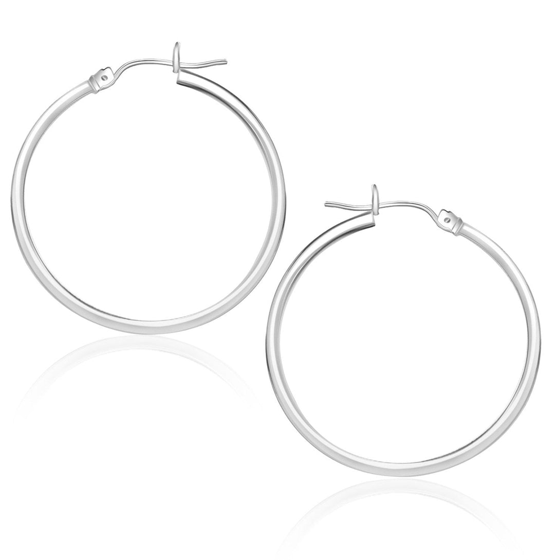 Lovcia Luxury Classic 10k White Gold Hoop Earrings with Snap Lock (25mm Diameter)-Earrings-White Gold-White Gold