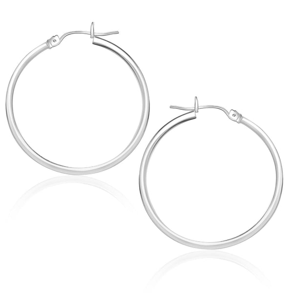 Lovcia Luxury Classic 10k White Gold Hoop Earrings with Snap Lock (25mm Diameter)-Earrings-White Gold-White Gold