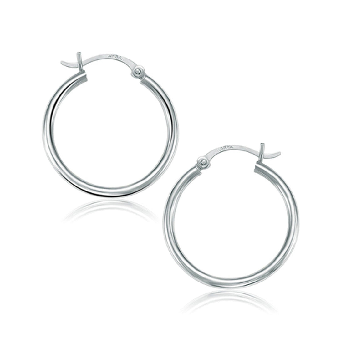 Lovcia Luxury Classic 10K White Gold Hoop Earrings with Snap Lock (25mm Diameter)-Earrings-White Gold-White Gold