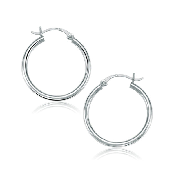 Lovcia Luxury Classic 10K White Gold Hoop Earrings with Snap Lock (25mm Diameter)-Earrings-White Gold-White Gold