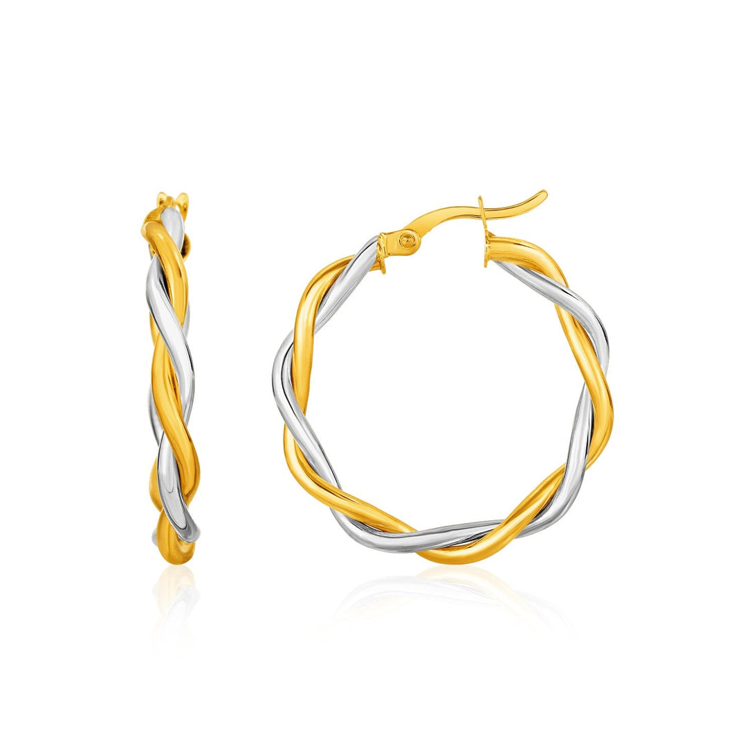 Lovcia Luxury Classic 10k Yellow and White Gold Twisted Wire Hoop Earrings-Earrings-Two-Tone Gold-Two-Tone Gold