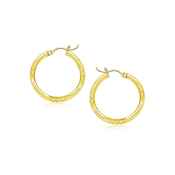 Lovcia Luxury Classic 10k Yellow Gold Diamond-Cut Hoops with Snap Lock (15mm)-Earrings-Yellow Gold-Yellow Gold