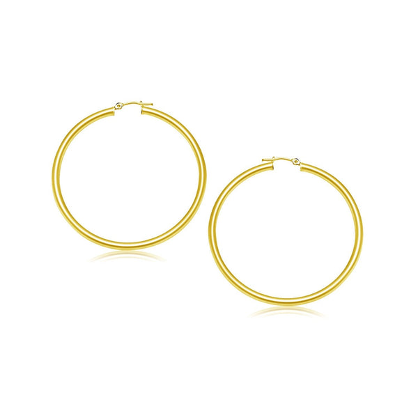 Lovcia Luxury Classic 10K Yellow Gold Hoop Earrings with Snap Lock (3mm Width, 25mm Diameter)-Earrings-Yellow Gold-Yellow Gold