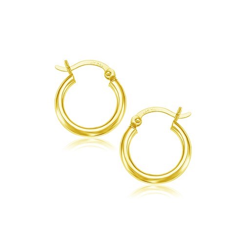 Lovcia Luxury Classic 10k Yellow Gold Hoop Earrings with Snap Lock in 15mm Diameter-Earrings-Yellow Gold-Yellow Gold