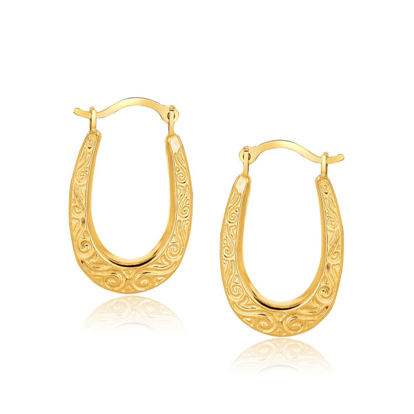 Lovcia Luxury Classic 10K Yellow Gold Intricate Oval Hoop Earrings-Earrings-Yellow Gold-Yellow Gold